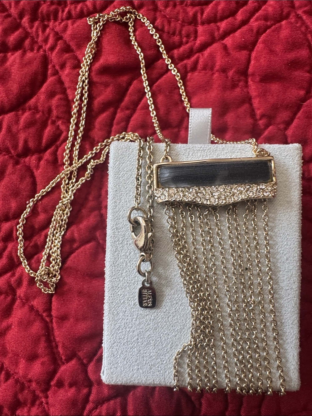 Alexis Bittar Gold-Tone Fringe Necklace with Black Enamel Bar
